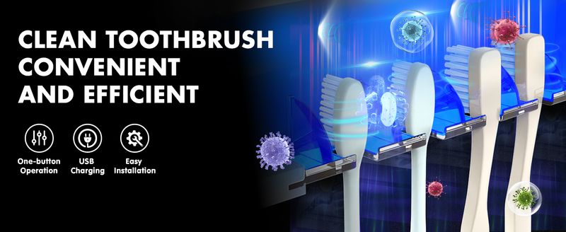Auntyfey U-V-C sterilizer cleaning sterilizer, wall mounted holder, 4 toothbrush slots and timing function_voghion.com