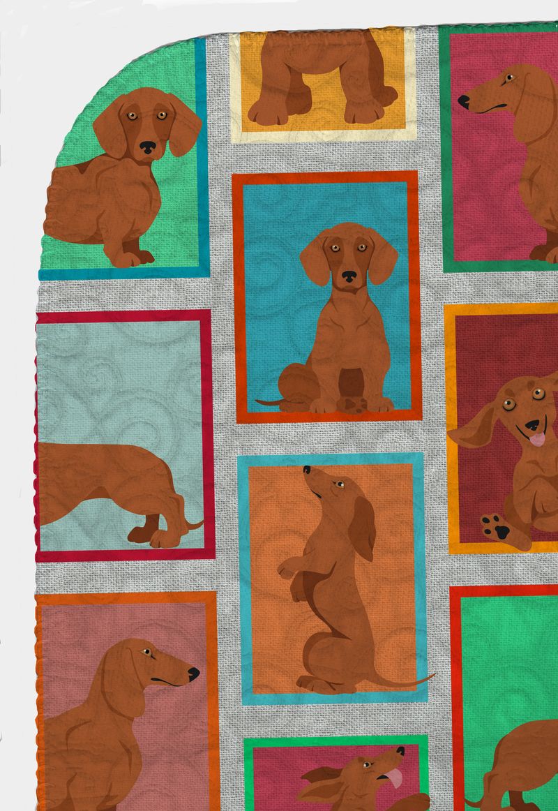 Lots of Red Dachshund Quilted Blanket 50x60 Artwork Pattern Quilted Throw Blanket for Bed, Couch, Sofa, Soft and Lightweight_voghion.com