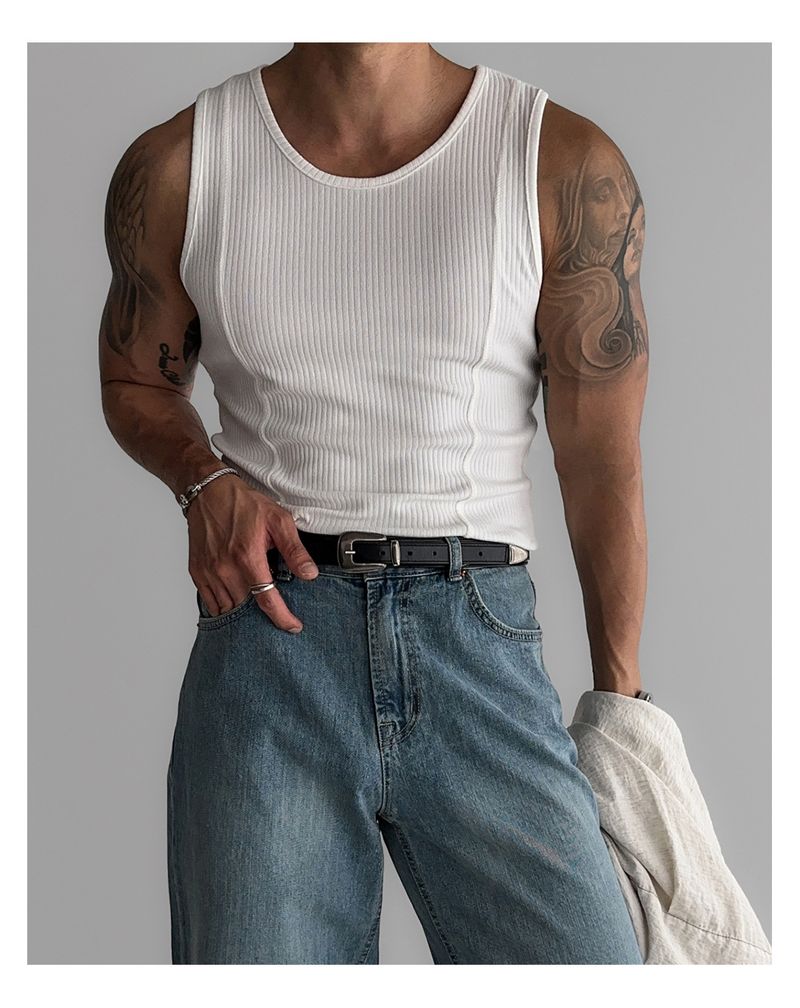 Men's Clothing Threaded Vest For Muscular Men Tight And Tall Elastic Sleeveless T Shirt Splicing Design Small Waistcoat_voghion.com