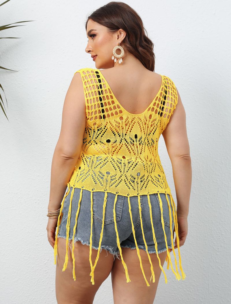 plus size dames shirt strand blouse holle franje patchwork vest sexy doorschijnende top_voghion.com