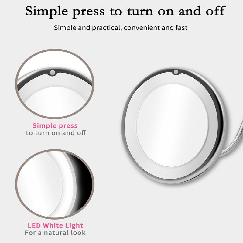 Specchio per il trucco con ingrandimento 10X e rotazione a 360 gradi Il mio specchio flessibile pieghevole con strumenti per il trucco con luce LED_voghion.com
