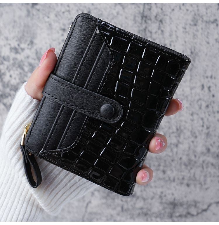 Portafoglio con fibbia modello coccodrillo con motivo pietra da donna, portamonete con cerniera corto stile coreano_voghion.com