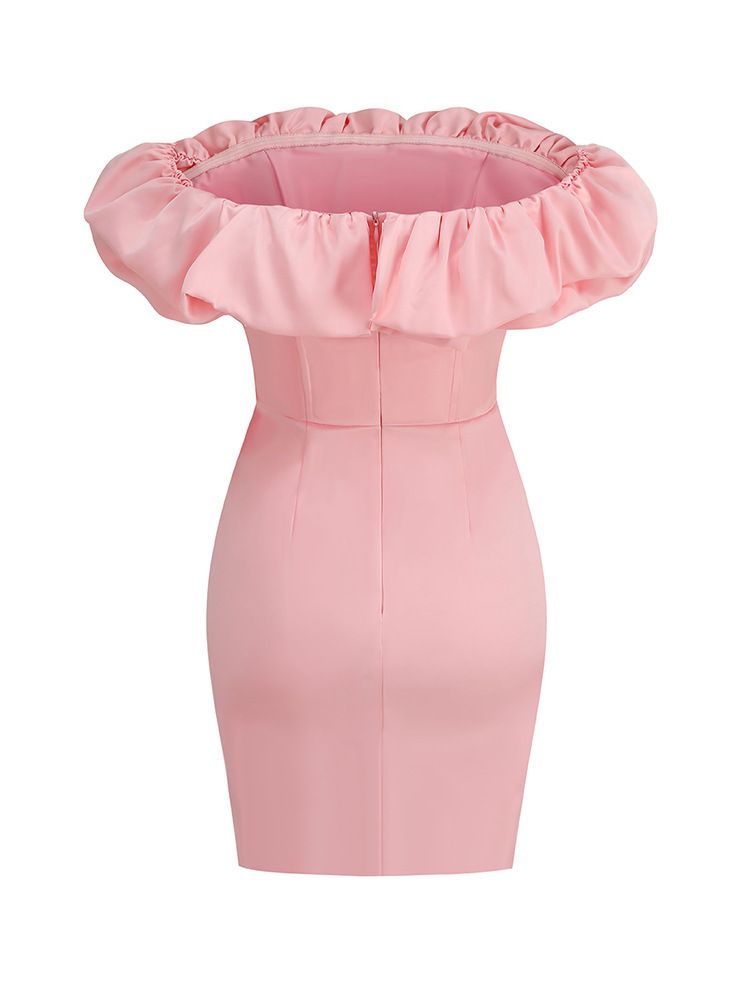 Abito da donna con reggiseno monospalla, sexy, con volant e tinta unita, di alta qualità, stile elegante_voghion.com
