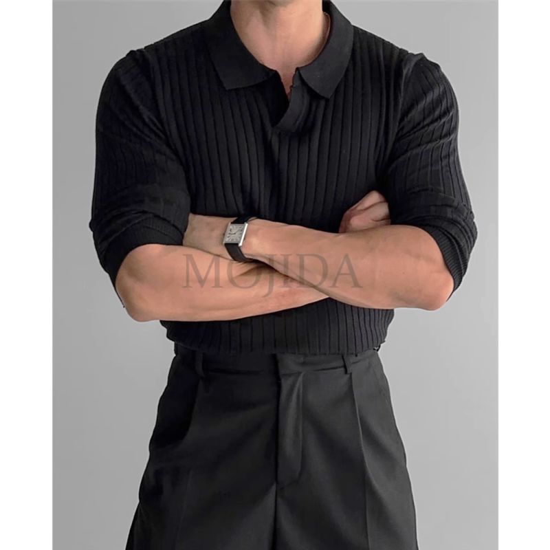 Frühling und Herbst Neues Poloshirt Umlegekragen Langarm Strickpullover Herren Leicht Reife Slim Fit Business Trend_voghion.com