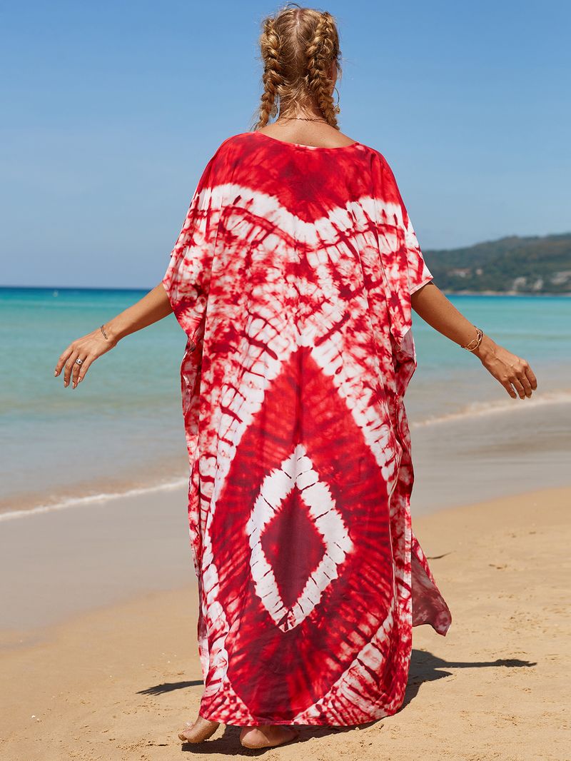Strandkleid aus 100 % Baumwolle für Damen – Sonnenshirt mit Boho-Print, locker sitzende Bademode, Langarm-Tunika für den Urlaub am Pool_voghion.com