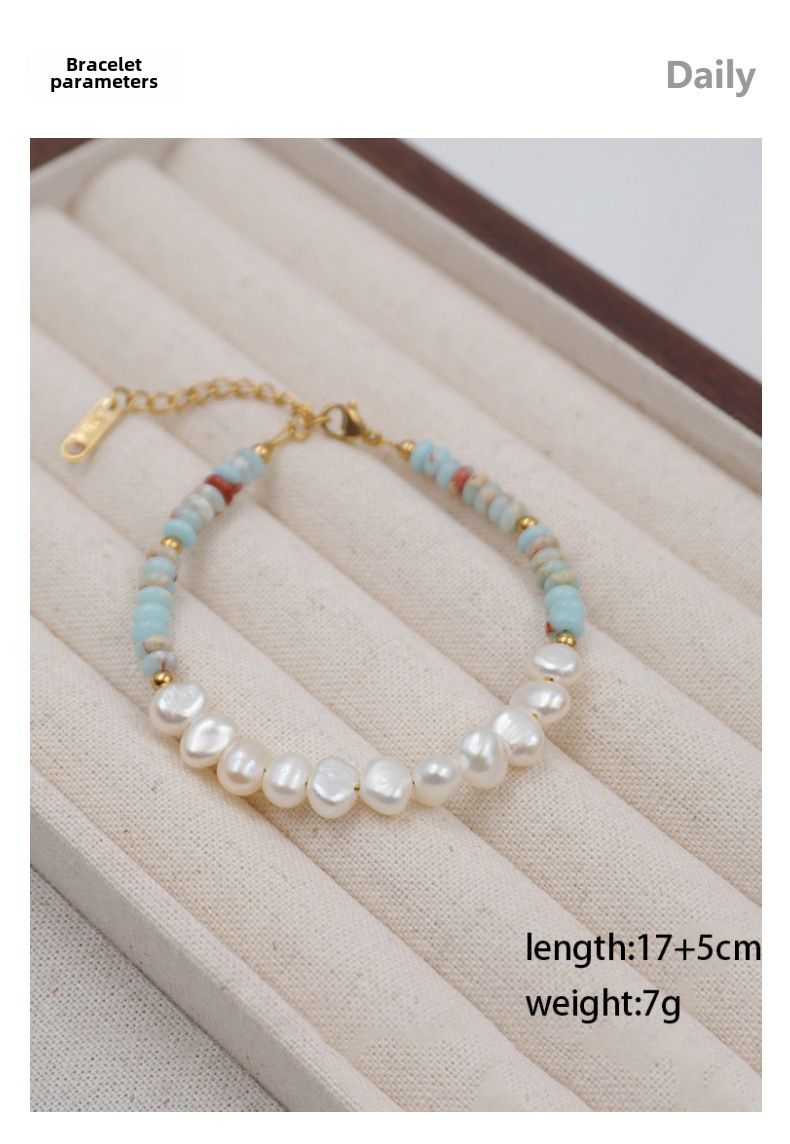 Perlenkette Farbe Nischendesign Frühling und Sommer Maillard Perlen Schlüsselbeinkette Süßwasserperlen Halskette Armband Anzug_voghion.com