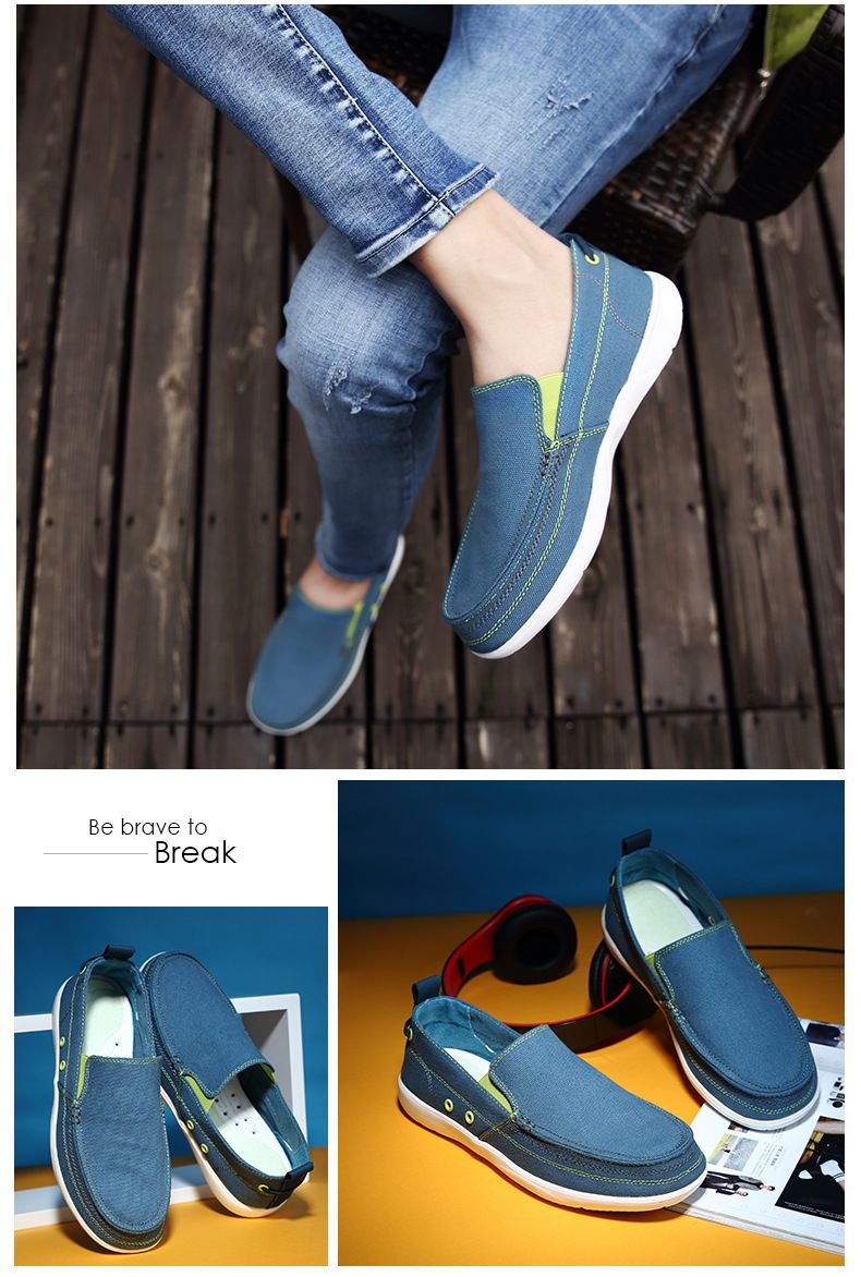 Canvas loafers Spring summer breathable men's casual shoes over feet_voghion.com