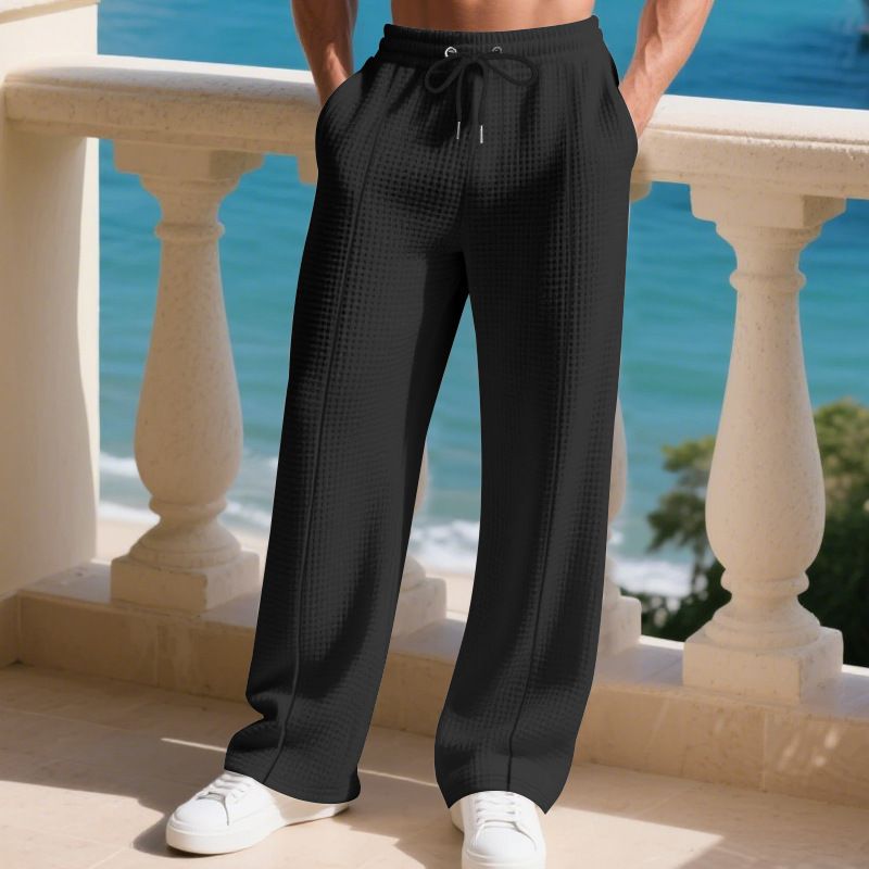 Men's Waffle-Knit Casual Pants – Straight-Leg Lounge Pants (S-XXXL, 5 Colors)_voghion.com