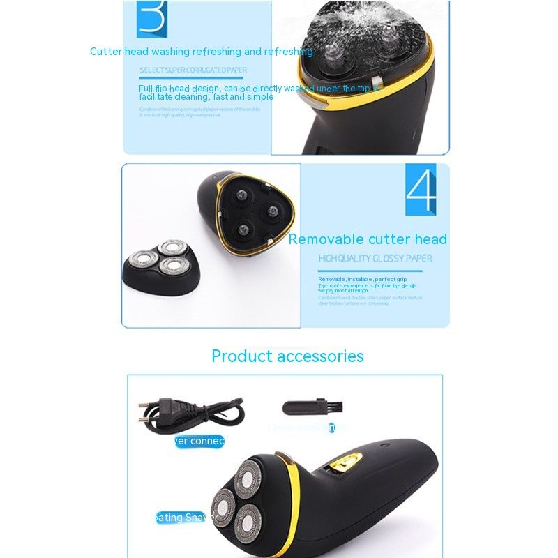 ES-168 Electric rechargeable for men's three headed water washing beard shaver_voghion.com