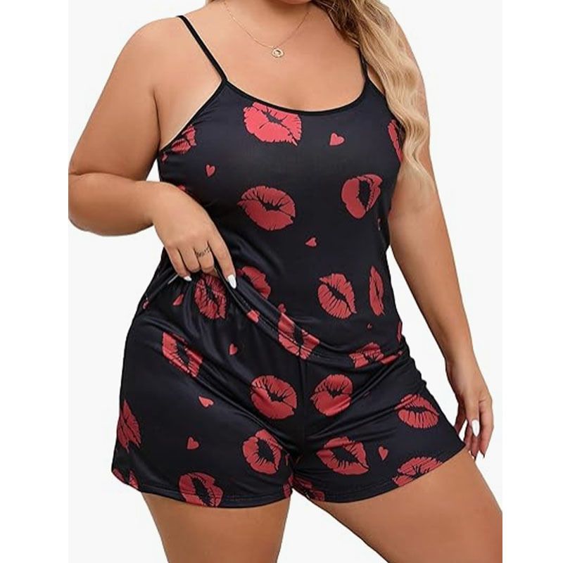 Plus-size pyjamaset met bloemenprint - sexy lingerie pyjama voor dames, zachte melkzijde, hoge elasticiteit, comfortabel en stijlvol_voghion.com