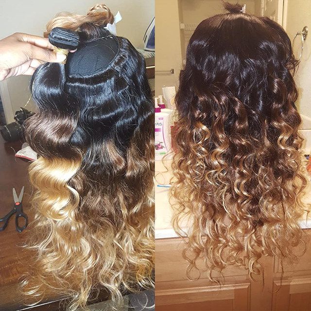Fasci colorati con chiusura fasci di tessuto per capelli umani a onda del corpo con chiusura in pizzo HD estensioni marrone ombre per le donne_voghion.com