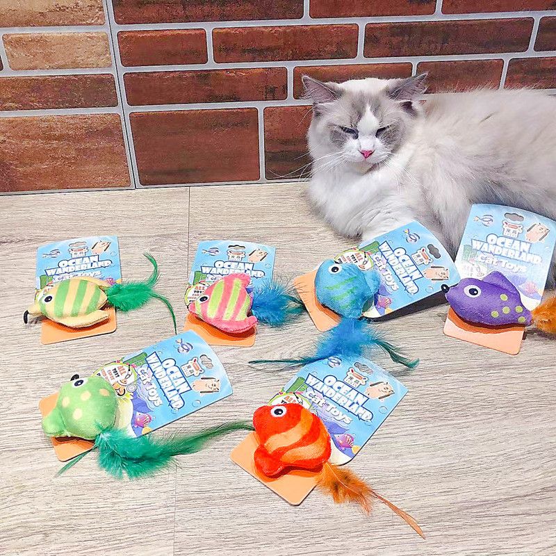 Neu Necken Tiefsee Tropische Fische Serie Haustier Biss Resistent Feder Selbst Spaß Beruhigende Katze Spielzeug_voghion.com