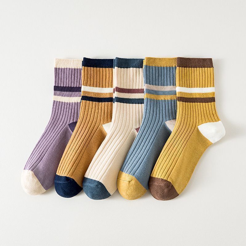 Spring And Autumn Colorful Striped Ins Trend Anti-Odor Seamless Maternity Women's Slouch Long Tube Socks_voghion.com
