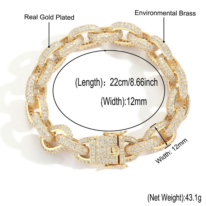 Unisex-Armband O-förmig 12 mm Persönlichkeit Trendsetter Mikro eingelegt Zirkon Kreuzkette Herren Hip Hop Schmuck_voghion.com