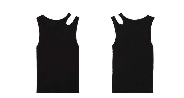 Women's Clothing Street Fashion Style Round Neck Side Irregular Hollow Design Women's Solid Color Slim Small Back_voghion.com