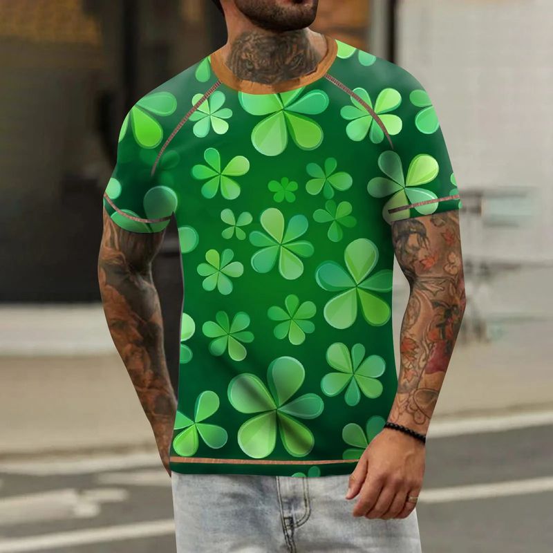 T-shirt da uomo Clover con stampa 3D di carte da gioco, alla moda, casual, con lettere inglesi, a maniche corte_voghion.com