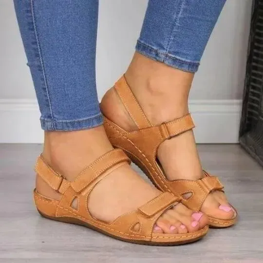 Women's Minimalist Wedge Open Toe Thick Soled Platform Casual Sandals Ankle Strap Slingback Velcro Buckle Strap Shoes_voghion.com
