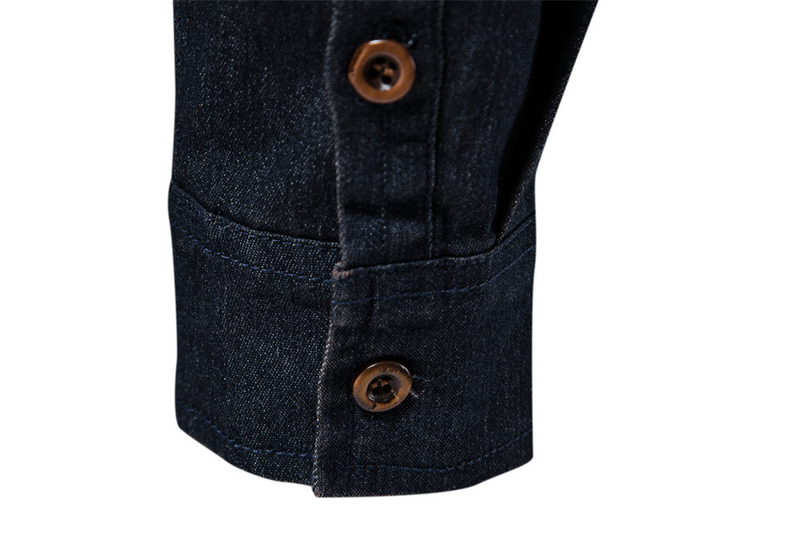 Trendy, neue US-Größe, Denim, lässig, einfarbig, bügelfreies Langarmhemd für Herren_voghion.com