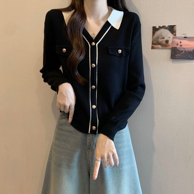 Xiaoxiangfeng Tricoté À Manches Longues Cardigan Pull Femme Intérieur Bas Manteau Tempérament Col V 2024 Automne/Hiver_voghion.com