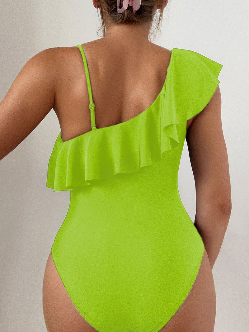 2025 nou, lemn multicolor, marginea urechii, plasă cu un umăr, costum de baie sexy dintr-o singură bucată, bikini pentru comerț exterior european și american_voghion.com