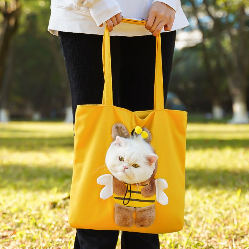 Pet Little Bee Canvas Open Head Single Shoulder Portable Outing Dog Bag Cat Backpack Wholesale_voghion.com
