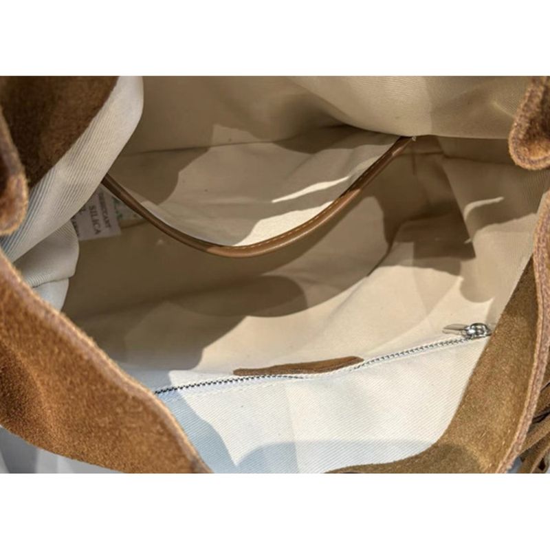 Borsa a secchiello con nappe cucite a mano in pelle di vacchetta smerigliata, nuovo modello 2024, borsa in pelle scamosciata, borsa a tracolla per donna_voghion.com