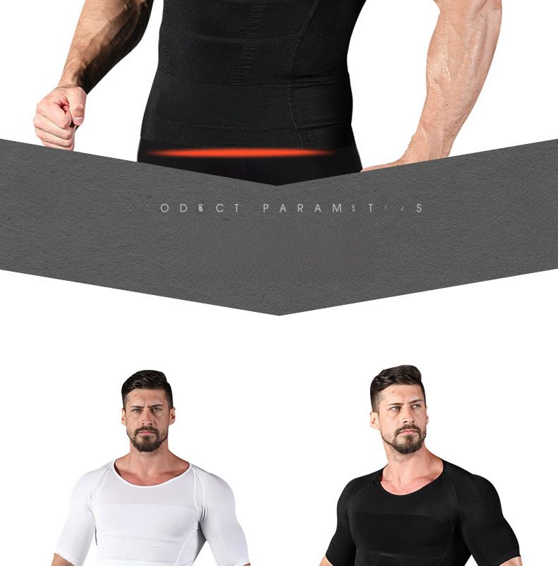 Męski gorset modelujący sylwetkę z krótkim rękawem Brzuch Męska odzież modelująca sylwetkę Sportowa elastyczna męska odzież modelująca sylwetkę Kamizelka z krótkim rękawem Hurtownia_voghion.com