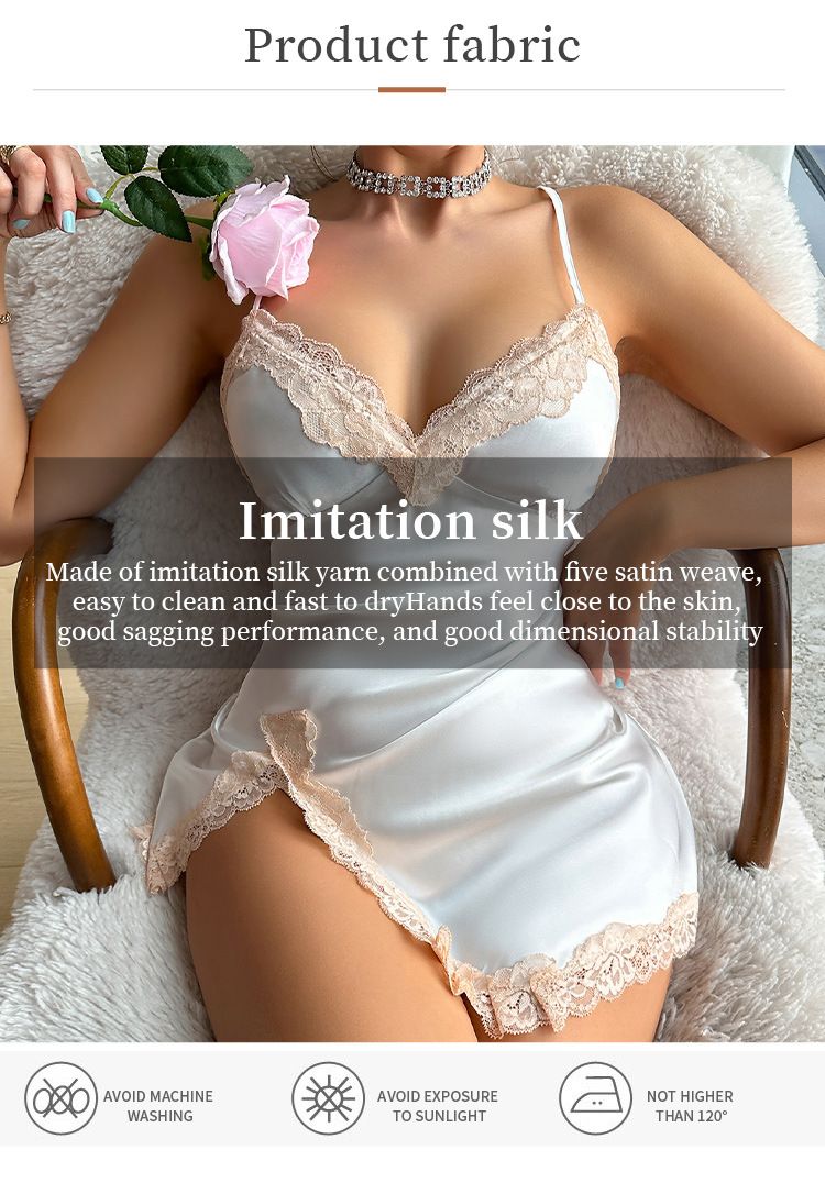 Camicia da notte semplice e sexy, estiva, sottile, da casa, pigiama in seta ghiacciata, casual, traspirante, da donna_voghion.com