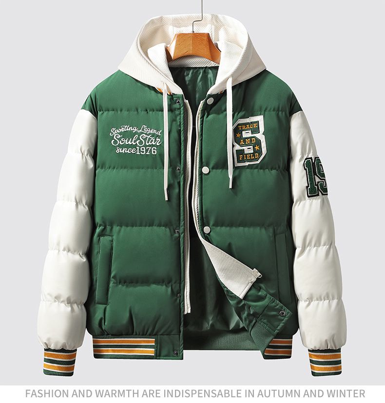 Giacca invernale da baseball da uomo - Cappotto con cappuccio spesso e bottoni in corno di cervo (L-4XL)_voghion.com