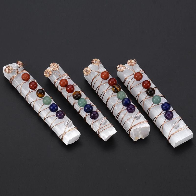 Chakra Healing Pendant - Irregular Rectangular Natural Crystal Wrapped In Rainbow Plaster For Energy Balance & Meditation (2.3 Inch)_voghion.com