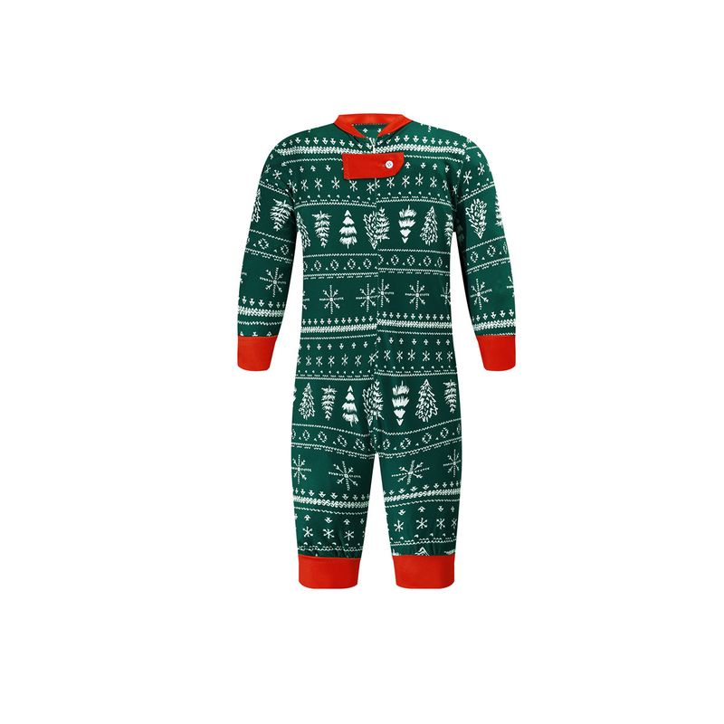 Çok Satan Noel Ebeveyn Çocuk Kıyafeti Noel Ağacı Baskılı Dikiş Kontrast Renk Ev Giyim Pijama Takımı_voghion.com