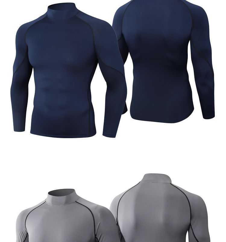 Camiseta clásica de entrenamiento de manga larga y cuello alto para hombre: absorbe la humedad, transpirable y de secado rápido para correr, gimnasio y deportes al aire libre._voghion.com
