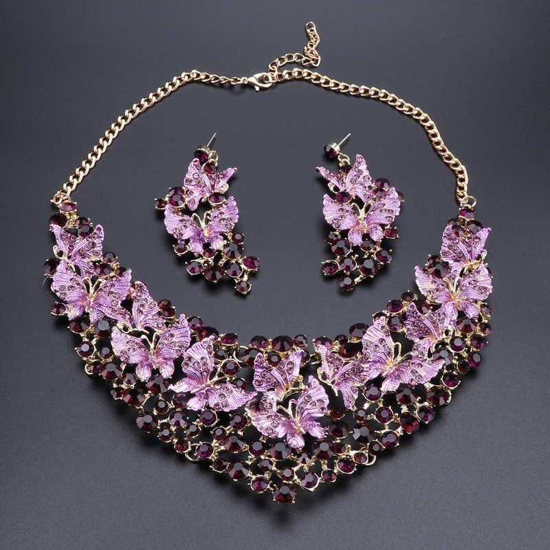 Set di gioielli da donna, da sposa, con cristalli austriaci a grappolo, collana e orecchini_voghion.com