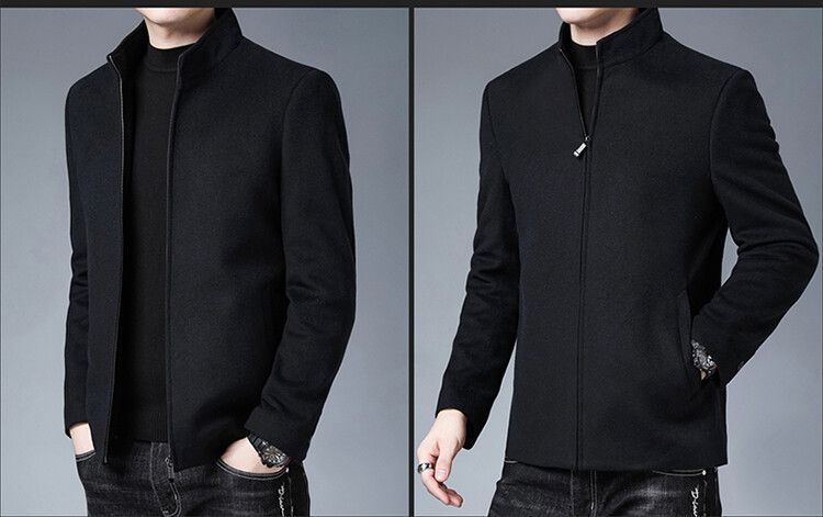 KAIDINGSEN Stand Collar Wool Blend Jacket Men's Autumn And Winter New Men's Business Zipper Solid Color Jacket Trend_voghion.com
