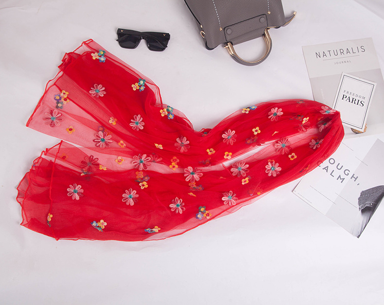 Halsdukar för kvinnor tunn broderad broderad halsduk imiterad sidengasväv resesolskydd sjal strandhandduk_voghion.com