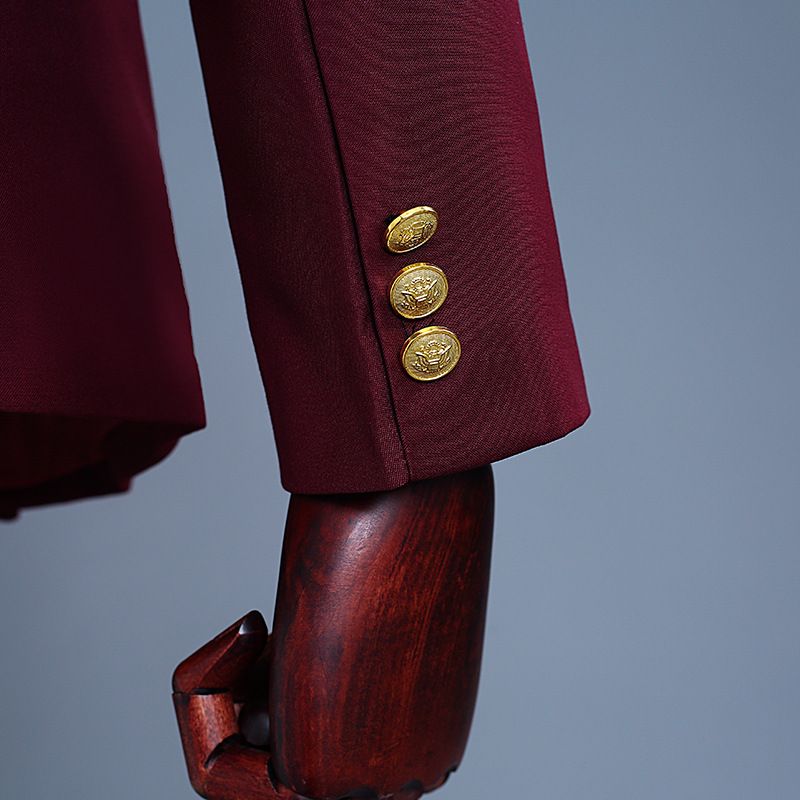 CT Men's Formal Set Burgundy Double Row Gold Buttons Suit Party Performance Host Singer Annual Meeting Costume Studio_voghion.com