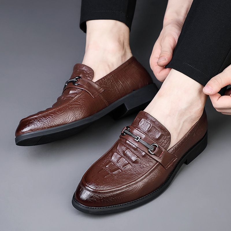 New Top Layer Cowhide Casual Genuine Leather Business Dress Breathable Single Shoes, Pointed Men's Shoes_voghion.com