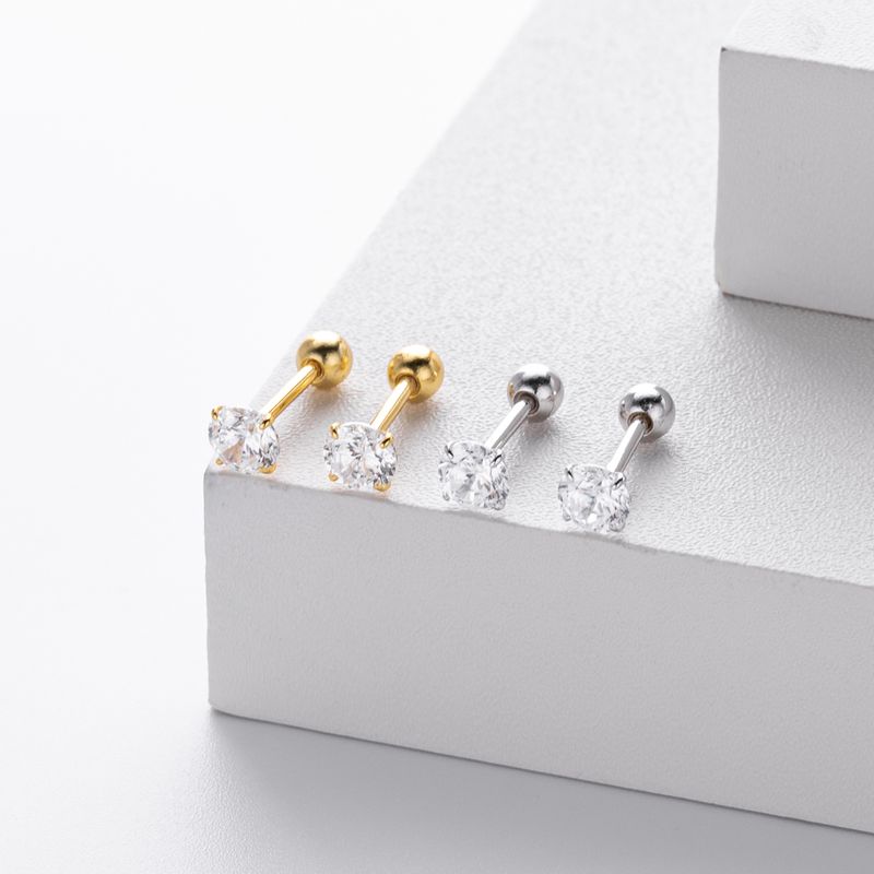 Gioielli da donna in argento sterling S925 con quattro griffe e orecchini a vite con zirconi, gioielli classici versatili, alla moda e semplici da donna_voghion.com