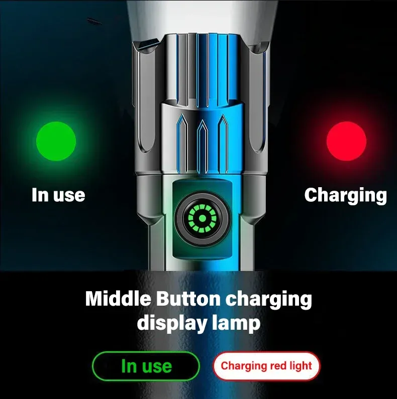 High Strong Power Led Flashlights 2000LM Tactical Torch With Display Light USB Charging Camping Fishing Emergency Zoom Lantern_voghion.com
