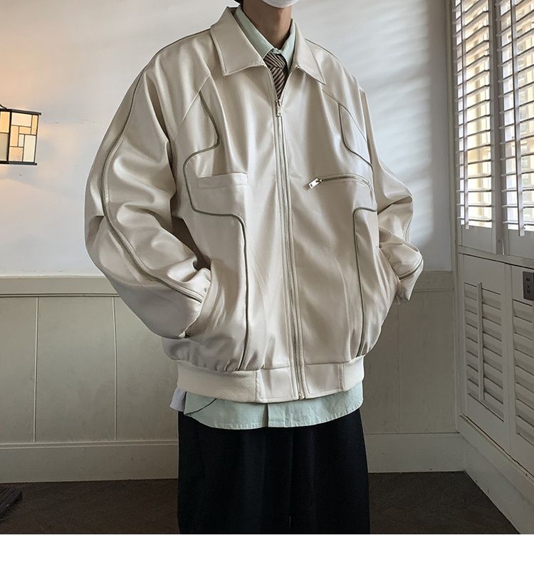 Veste en cuir noir rétro américaine Hue pour homme, collection printemps-automne, idéale pour la moto._voghion.com