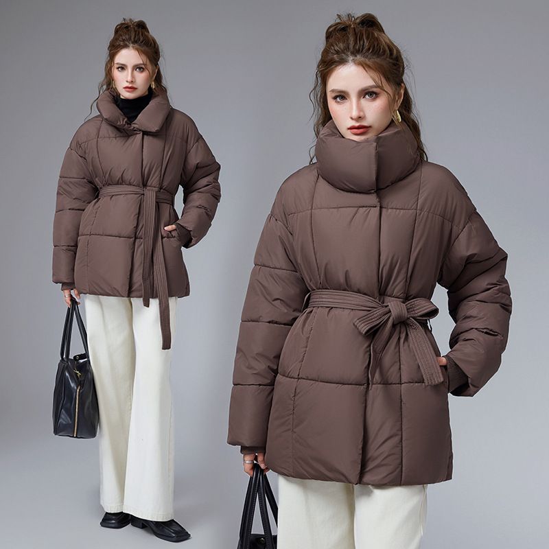 Women's Clothing Winter Coat With Belt – Oversized Stand Collar Jacket (Loose Fit, Mid-Length, 4XL Sizes)_voghion.com