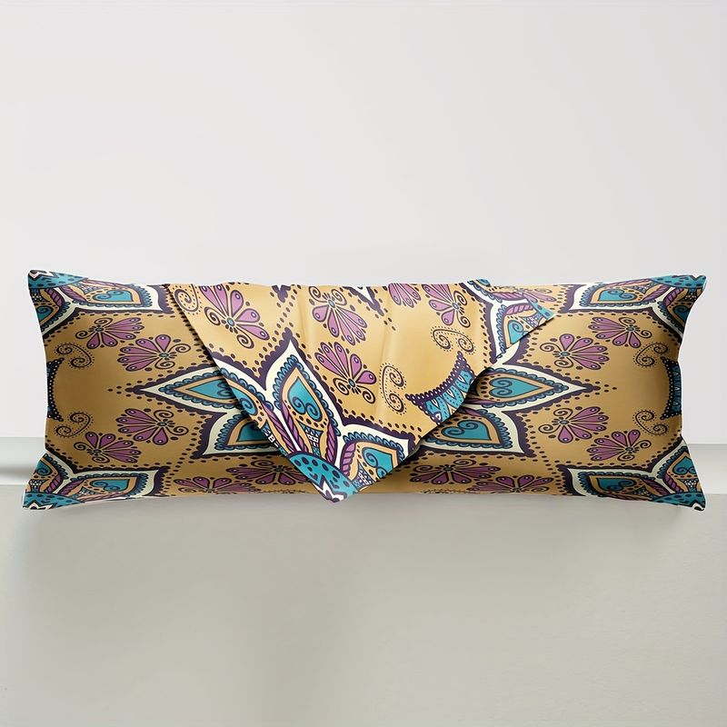 Premium 1.37m Silk-Satin Long Pillow - Dual Support For Couples & Families (Breathable Printed Design Hypoallergenic Luxury Bedding Accessory)_voghion.com