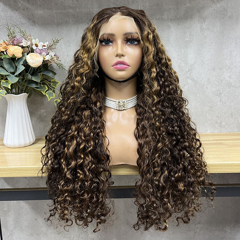 Echthaarperücke mittellanges Haar vor lockiger Spitze Echthaarperücke mittellange lockige Haarperücke Kopfbedeckung_voghion.com