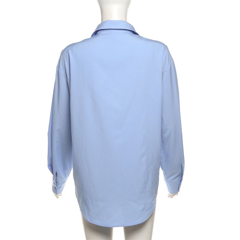 Damenbekleidung Sommer neue Damenbekleidung einfarbig locker langärmeliges Hemd modischer Rockanzug mit hoher Taille_voghion.com