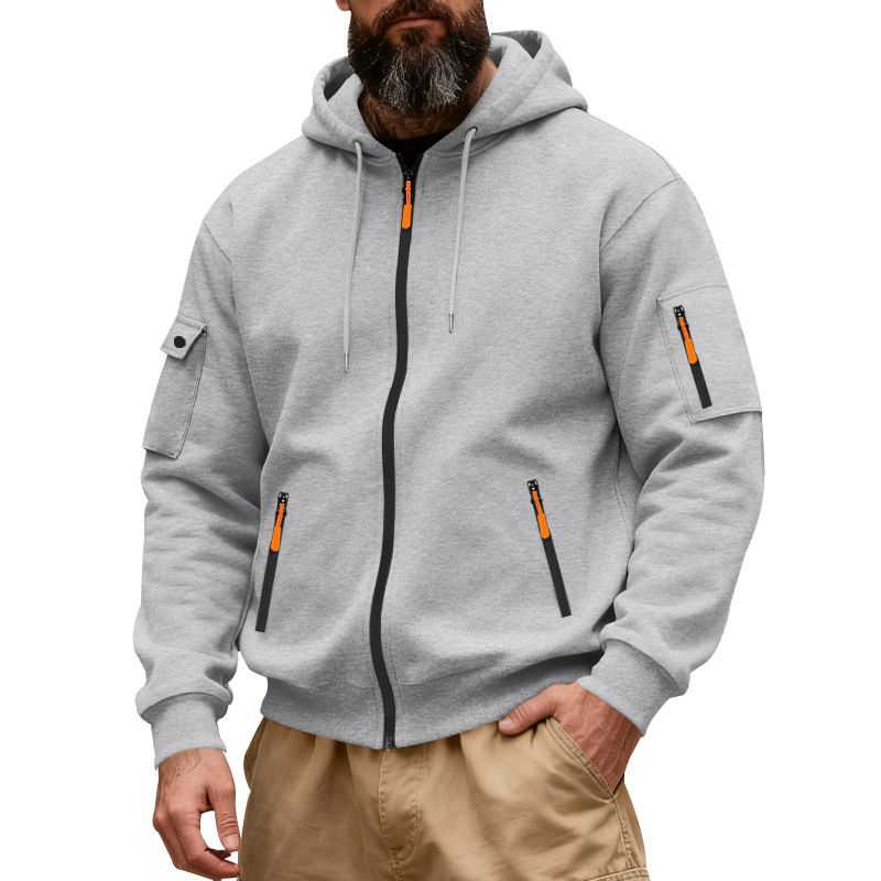 Heavyweight Fleece-Lined Work Jacket For Men – Utility Hooded Zip-Up With Tibetan Blue & Khaki Options_voghion.com