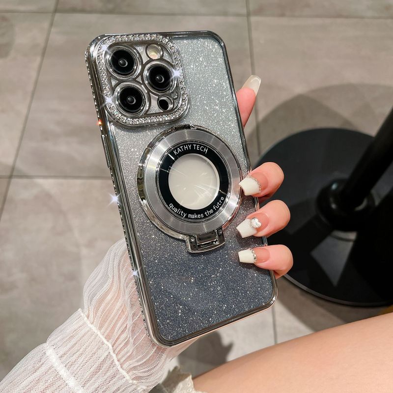 Mobile Phone Accessories 16PROMAX mobile phone case electroplating rhinestone magnetic bracket 15 glitter tpu protective cover_voghion.com