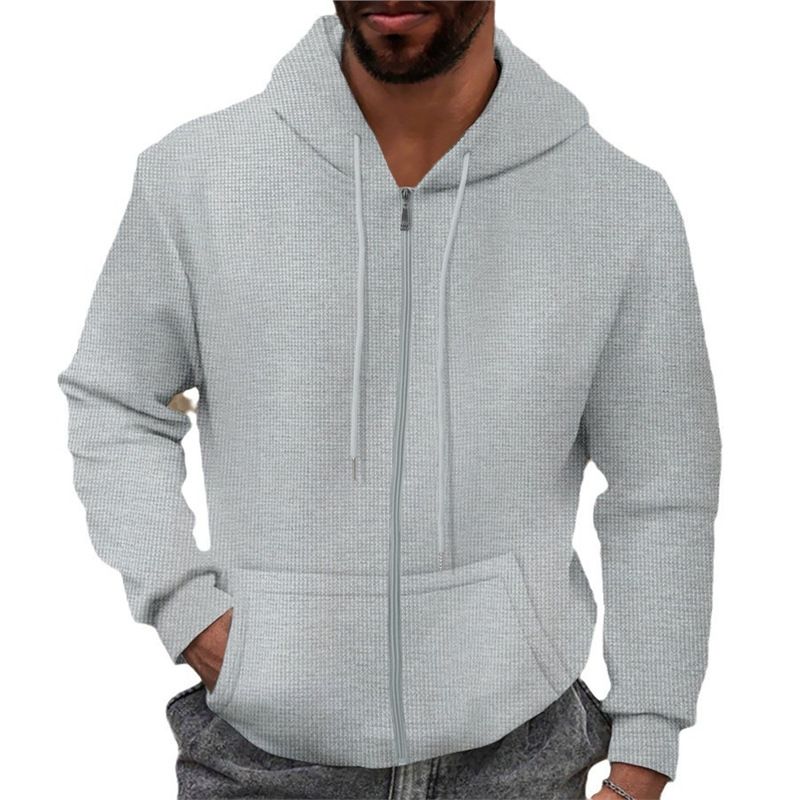 A Plain-Colored Hooded Cardigan And Long-Sleeved Sweatshirt For Men In Spring And Autumn_voghion.com