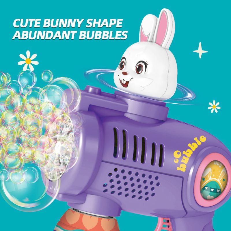 Automatesche Bunny Bubble Blaster - Rotéierend LED Bubble Pistoul Fir Kanner Ouschterkaddo & Spillgezei fir dobaussen Mat 600+ Blosen/Min_voghion.com