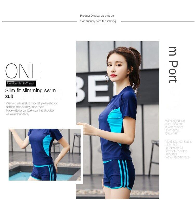 Schlanker einfarbiger Badeanzug für Damen, koreanische Split-Cropped-Hosen-Badebekleidung, zweiteilige flache Shorts_voghion.com