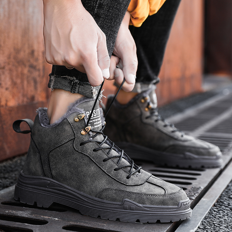Herensneakers met stalen neus Winterwarme fleece enkellaarsjes Winddichte heren outdoor wandelschoenen_voghion.com